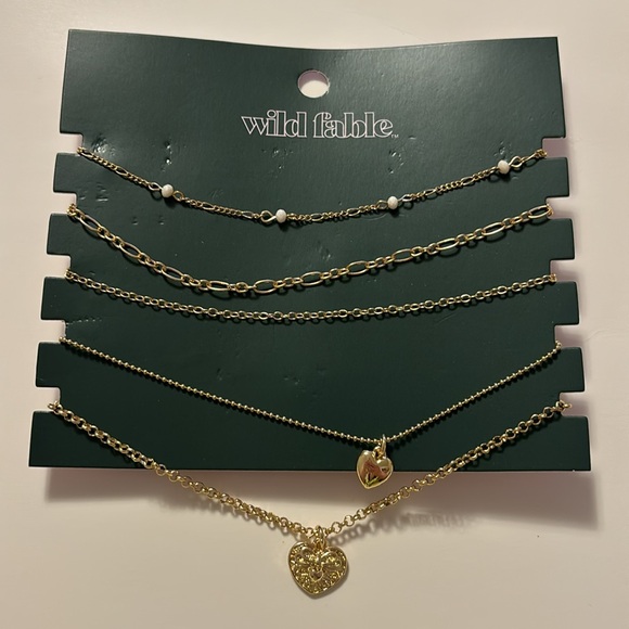 Wild Fable Set of 5 Layered Simple Dainty Gold Necklaces - Picture 1 of 6